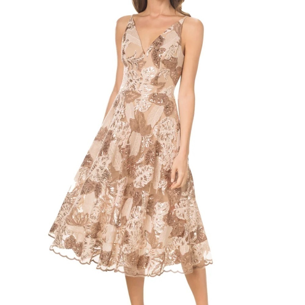 Dress the Population Rose Gold Floral Sequin Midi Dress